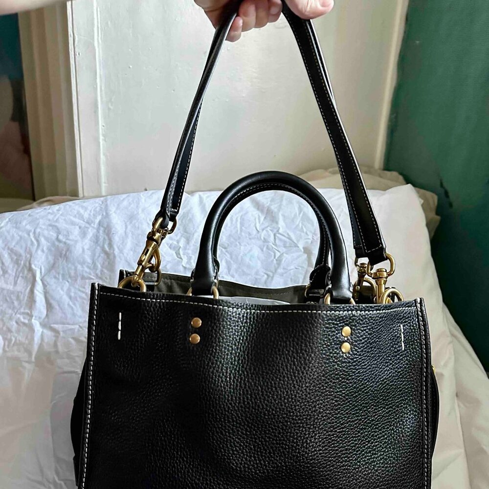 New QUINCE Italian Leather Medium Convertible Satchel bag Black - Picture 13 of 14
